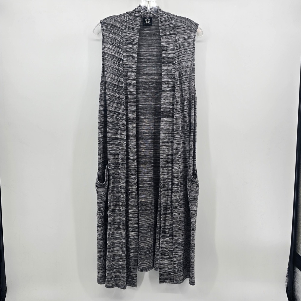 Bobeau Womens XL Long Sleeveless Cardigan Duster Vest Gray Space Dye Pockets USA